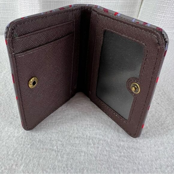 Fossil Mini Wallet Bifold Gray Red Geometric Contemporary - Picture 3 of 8